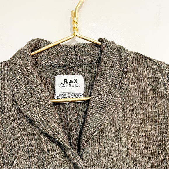 FLAX 100% Linen Brown Multicolor Woven Shawl Collar Snap Front Top/Jacket - Picture 3 of 10